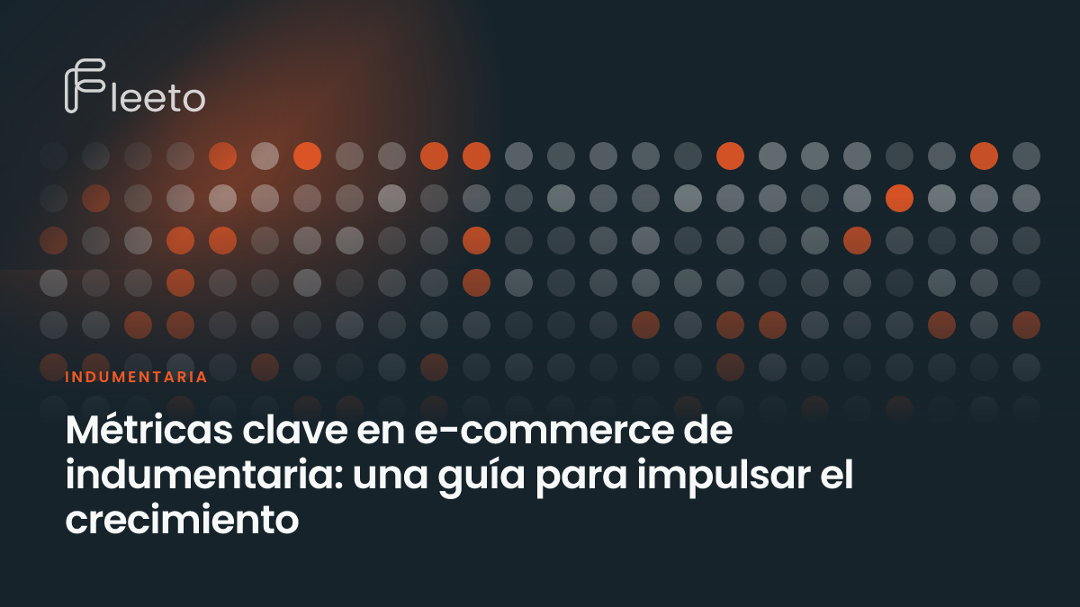 Portada del artículo «Métricas clave en e-commerce de indumentaria: una guía para impulsar el crecimiento», con el título sobre un fondo oscuro y una grilla de puntos