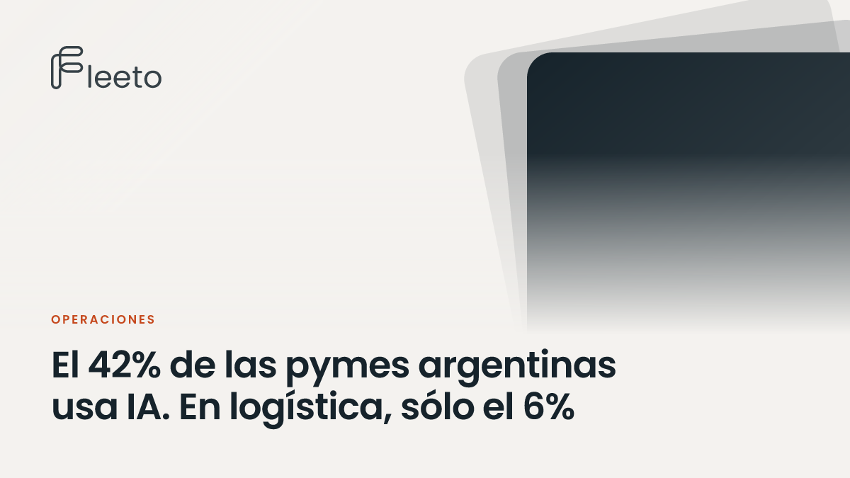 Portada del post: El 42% de las pymes argentinas usa IA. En logística, sólo el 6%, sobre un gráfico de planos superpuestos
