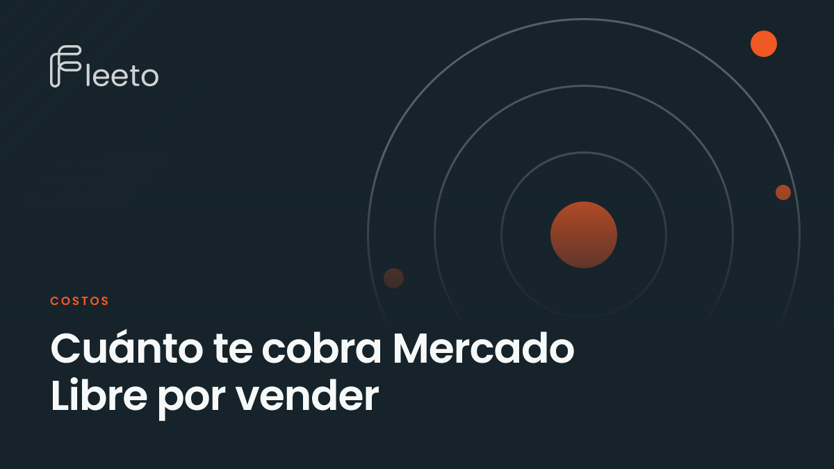 Portada del post sobre los costos de vender en Mercado Libre: órbitas concéntricas con esferas naranjas sobre fondo azul oscuro